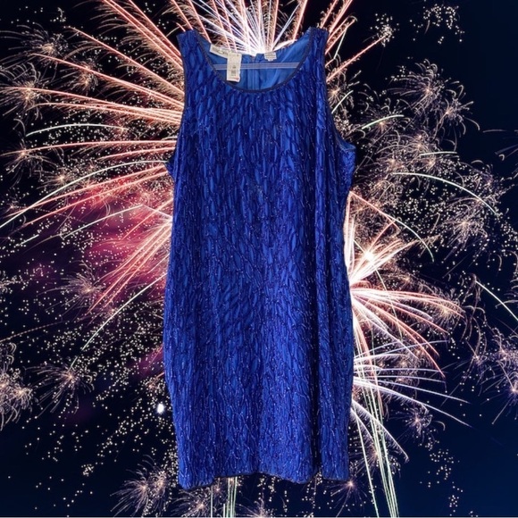 Scala Vintage Silk & Sequin Royal/Cobalt Blue Sleeveless Cocktail Dress Size 2X - Picture 1 of 16